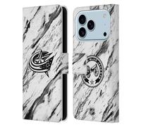 Head Case Designs Officially Licensed NHL Marble Columbus Blue Jackets Leather Wallet Case Compatible With Apple iPhone 17 Pro