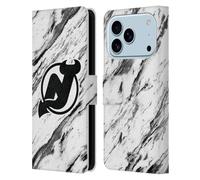 Head Case Designs Officially Licensed NHL Marble New Jersey Devils Leather Wallet Case Compatible With Apple iPhone 17 Pro
