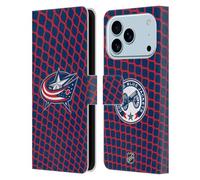 Head Case Designs Officially Licensed NHL Net Pattern Columbus Blue Jackets Leather Wallet Case Compatible With Apple iPhone 17 Pro