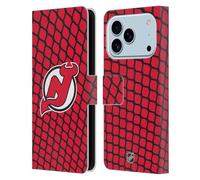 Head Case Designs Officially Licensed NHL Net Pattern New Jersey Devils Leather Wallet Case Compatible With Apple iPhone 17 Pro