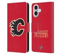 Head Case Designs Officially Licensed NHL Plain Calgary Flames Leather Wallet Case Compatible With Apple iPhone 16