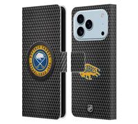 Head Case Designs Officially Licensed NHL Puck Texture Buffalo Sabres Leather Wallet Case Compatible With Apple iPhone 17 Pro