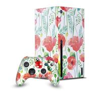 Head Case Designs Officially Licensed Ninola Red Flower Art Mix Game Console Wrap and Game Controller Skin Bundle Compatible With Xbox Series X