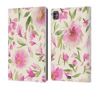Head Case Designs Officially Licensed Ninola Romantic Peony Roses Pink 2025-26 Pattern Collection Leather Wallet Case Compatible With Apple iPad Pro 11 M4/M5 2024/2025