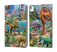 Head Case Designs Officially Licensed P.D. Moreno Predator And Prey Dinosaur Scene Leather Wallet Case Compatible With Apple iPad Air 11 2020/2022/2024/2025