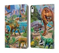 Head Case Designs Officially Licensed P.D. Moreno Predator And Prey Dinosaur Scene Leather Wallet Case Compatible With Apple iPad 10.9 2022/2025