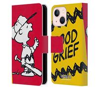 Head Case Designs Officially Licensed Peanuts Charlie Good Grief Halfs And Laughs Leather Wallet Case Compatible With Apple iPhone 13 Mini
