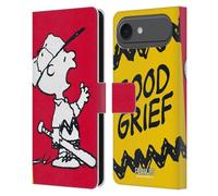 Head Case Designs Officially Licensed Peanuts Charlie Good Grief Halfs And Laughs Leather Wallet Case Compatible With Apple iPhone 17 Air