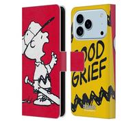 Head Case Designs Officially Licensed Peanuts Charlie Good Grief Halfs And Laughs Leather Wallet Case Compatible With Apple iPhone 17 Pro