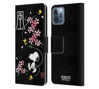 Head Case Designs Officially Licensed Peanuts Cherry Blossoms Oriental Snoopy Leather Wallet Case Compatible With Apple iPhone 12 / iPhone 12 Pro
