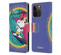 Head Case Designs Officially Licensed Peanuts Cowabunga Surf Snoopy Boardwalk Airbrush Leather Wallet Case Compatible With Apple iPhone 15 Pro