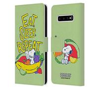 Head Case Designs Officially Licensed Peanuts Eat Sleep Snoopy Naturally Sweet Leather Wallet Case Compatible With Samsung Galaxy S10+ / S10 Plus