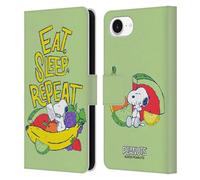 Head Case Designs Officially Licensed Peanuts Eat Sleep Snoopy Naturally Sweet Leather Wallet Case Compatible With Apple iPhone 16e