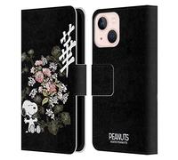 Head Case Designs Officially Licensed Peanuts Floral Oriental Snoopy Leather Wallet Case Compatible With Apple iPhone 13 Mini