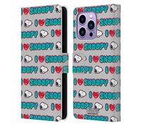 Head Case Designs Officially Licensed Peanuts I Love Pattern Snoopy Boardwalk Airbrush Leather Wallet Case Compatible With Apple iPhone 14 Pro Max