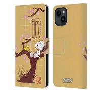 Head Case Designs Officially Licensed Peanuts Sleepy Oriental Snoopy Leather Wallet Case Compatible With Apple iPhone 15