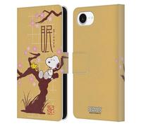 Head Case Designs Officially Licensed Peanuts Sleepy Oriental Snoopy Leather Wallet Case Compatible With Apple iPhone 16e / iPhone 17e