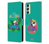 Head Case Designs Officially Licensed Peanuts Tropical Surf Snoopy Aloha Disco Leather Wallet Case Compatible With Samsung Galaxy A14 5G