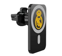 Head Case Designs Officially Licensed Real Madrid CF Gold Logo Logo Icon Magnetic Car Mount with Wireless Charger 15W Fast Charging Compatible with MagSafe iPhone and Android Qi Devices (Black)