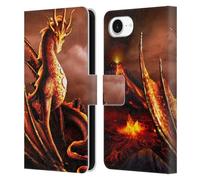 Head Case Designs Officially Licensed Sarah Richter Red Fire Dragon With Volcano Fantasy Creatures Leather Wallet Case Compatible With Apple iPhone 16e