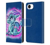 Head Case Designs Officially Licensed Sheena Pike Aquarius Lil Dragonz Zodiac Dragons Leather Wallet Case Compatible With Apple iPhone 16e
