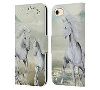 Head Case Designs Officially Licensed Simone Gatterwe White On The Beach Horses Leather Wallet Case Compatible With Apple iPhone 7/8 / SE 2020 & 2022