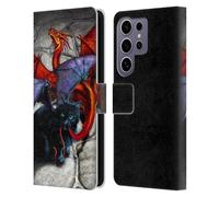 Head Case Designs Officially Licensed Stanley Morrison Bat Winged Black Cat & Dragon Art Leather Wallet Case Compatible with Samsung Galaxy S25 Ultra