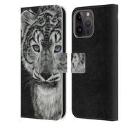 Head Case Designs Officially Licensed Stanley Morrison Blue Eyed Snow Leopard Cat Black And White Leather Wallet Case Compatible With Apple iPhone 15 Pro Max