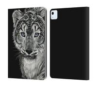 Head Case Designs Officially Licensed Stanley Morrison Blue Eyed Snow Leopard Cat Black And White Leather Wallet Case Compatible With Apple iPad Air 11 2020/2022/2024/2025