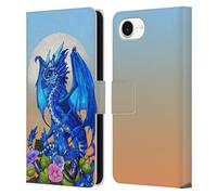 Head Case Designs Officially Licensed Stanley Morrison Blue Sapphire Dragon & Flowers Art Leather Wallet Case Compatible With Apple iPhone 16e
