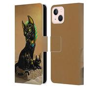 Head Case Designs Officially Licensed Stanley Morrison Egyptian Bastet Cat & Kittens Art Leather Wallet Case Compatible With Apple iPhone 13