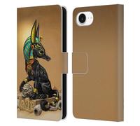 Head Case Designs Officially Licensed Stanley Morrison Egyptian Black Jackal Anubis Art Leather Wallet Case Compatible With Apple iPhone 16e