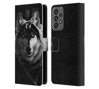 Head Case Designs Officially Licensed Stanley Morrison Gray Wolf With Dragon Marking Black And White Leather Wallet Case Compatible With Samsung Galaxy A73 5G (2022)