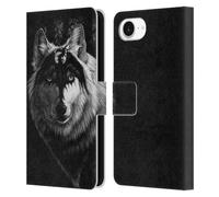 Head Case Designs Officially Licensed Stanley Morrison Gray Wolf With Dragon Marking Black And White Leather Wallet Case Compatible With Apple iPhone 16e