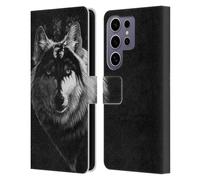 Head Case Designs Officially Licensed Stanley Morrison Gray Wolf with Dragon Marking Black and White Leather Wallet Case Compatible with Samsung Galaxy S25 Ultra
