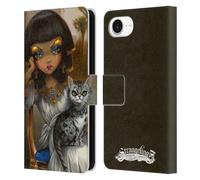 Head Case Designs Officially Licensed Strangeling Egyptian Girl with Cat Art Leather Wallet Case Compatible With Apple iPhone 16e