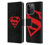 Head Case Designs Officially Licensed Superman DC Comics Black And Red Logos Leather Wallet Case Compatible With Apple iPhone 15 Pro