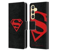 Head Case Designs Officially Licensed Superman DC Comics Black And Red Logos Leather Wallet Case Compatible With Samsung Galaxy S24 5G