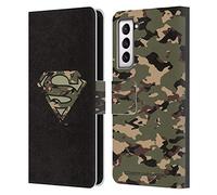 Head Case Designs Officially Licensed Superman DC Comics Camouflage Logos Leather Wallet Case Compatible With Samsung Galaxy S21 5G