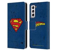 Head Case Designs Officially Licensed Superman DC Comics Distressed Logos Leather Wallet Case Compatible With Samsung Galaxy S21 5G