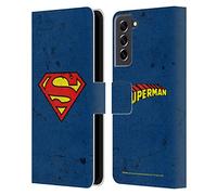 Head Case Designs Officially Licensed Superman DC Comics Distressed Logos Leather Wallet Case Compatible With Samsung Galaxy S21 FE 5G