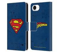 Head Case Designs Officially Licensed Superman DC Comics Distressed Logos Leather Wallet Case Compatible With Apple iPhone 16e / iPhone 17e