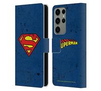 Head Case Designs Officially Licensed Superman DC Comics Distressed Logos Leather Wallet Case Compatible With Samsung Galaxy S23 Ultra 5G