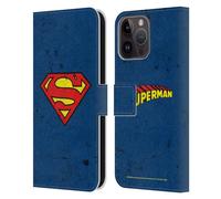 Head Case Designs Officially Licensed Superman DC Comics Distressed Logos Leather Wallet Case Compatible With Apple iPhone 15 Pro Max