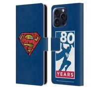 Head Case Designs Officially Licensed Superman DC Comics Logo 80th Anniversary Leather Wallet Case Compatible With Apple iPhone 16 Pro Max