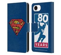 Head Case Designs Officially Licensed Superman DC Comics Logo 80th Anniversary Leather Wallet Case Compatible With Apple iPhone 16e