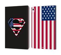 Head Case Designs Officially Licensed Superman DC Comics U.S. Flag 2 Logos Leather Wallet Case Compatible With Apple iPad Air 13 2024/2025