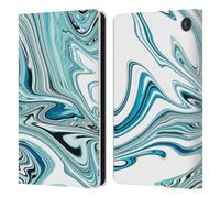 Head Case Designs Officially Licensed Suzan Lind Teal White Marble Swirls Leather Wallet Case Compatible With Amazon Fire 7 2022