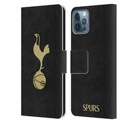 Head Case Designs Officially Licensed Tottenham Hotspur F.C. Black And Gold Badge Leather Book Wallet Case Cover Compatible With Apple iPhone 12 / iPhone 12 Pro