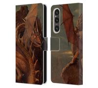 Head Case Designs Officially Licensed Vincent Hie Earth And Fire Dragons Leather Book Wallet Case Cover Compatible With Sony Xperia 1 V 5G